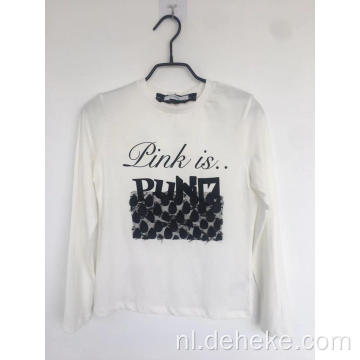 Meisje knit print en patch lange t-shirt